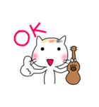 ウクレレを弾く猫 (白)（個別スタンプ：7）