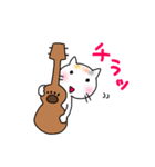 ウクレレを弾く猫 (白)（個別スタンプ：24）
