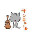 ウクレレを弾く猫 (グレー)（個別スタンプ：3）