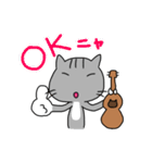ウクレレを弾く猫 (グレー)（個別スタンプ：12）