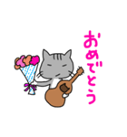 ウクレレを弾く猫 (グレー)（個別スタンプ：21）