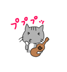 ウクレレを弾く猫 (グレー)（個別スタンプ：33）