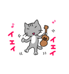 ウクレレを弾く猫 (グレー)（個別スタンプ：34）