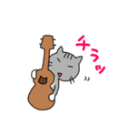 ウクレレを弾く猫 (グレー)（個別スタンプ：37）