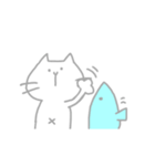平凡顔の白ネコと青い魚（個別スタンプ：29）