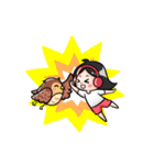 Wearing a headset girl and owl（個別スタンプ：34）