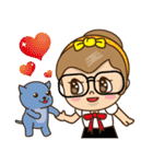 Girl and blue cat（個別スタンプ：1）