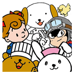 [LINEスタンプ] くま、うさぎ、女の子、レーサー、犬