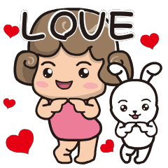 [LINEスタンプ] Little girl and rabbit (English)