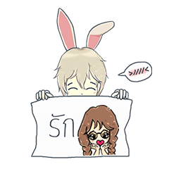 [LINEスタンプ] happy girl and bunny boy