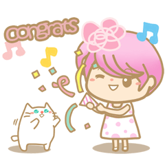 [LINEスタンプ] Pink lady with cat