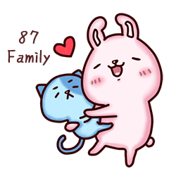 [LINEスタンプ] 87 Family-Rabbit genius and Blue cat